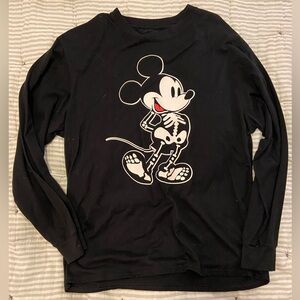 Disney Black Long Sleeve Tee with Mickey Skeleton Design